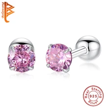Новая мода чистое серебро 925 пробы розовый прозрачный CZ навсегда круглые серьги гвоздики для женщин Свадебные украшения подарок