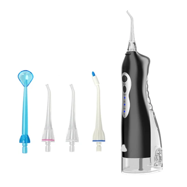 Oral Irrigator USB Rechargeable Water Flosser Portable Dental Water Jet IPX7 Water Tank Waterproof Teeth Cleaner +5 Nozzles black