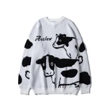 

Korean Harajuku Women's Sweater Vintage Casual Loose Lazy Cow Sweater Female Japanese Girls' Kawaii Cute Ulzzang Clothing