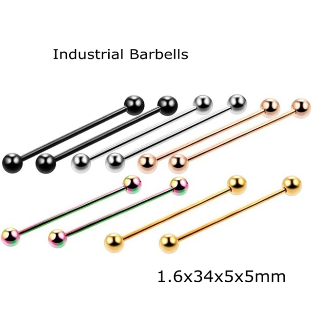 Industrial 34mm 10 шт./лот стальное кольцо для губ 16 г гвоздик для козелка смешанные цвета ухо спиральный для хряща обруч серьги козелок Грач пирсинг ювелирные изделия - Окраска металла: Industrial 34mm