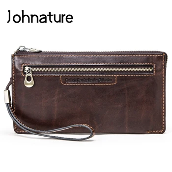 

Johnature 2020 New Fashion Rfid Genuine Leather Men Clutch Bag Leisure Multifunctional Cowhide Solid Color Hand Bag With Wrist