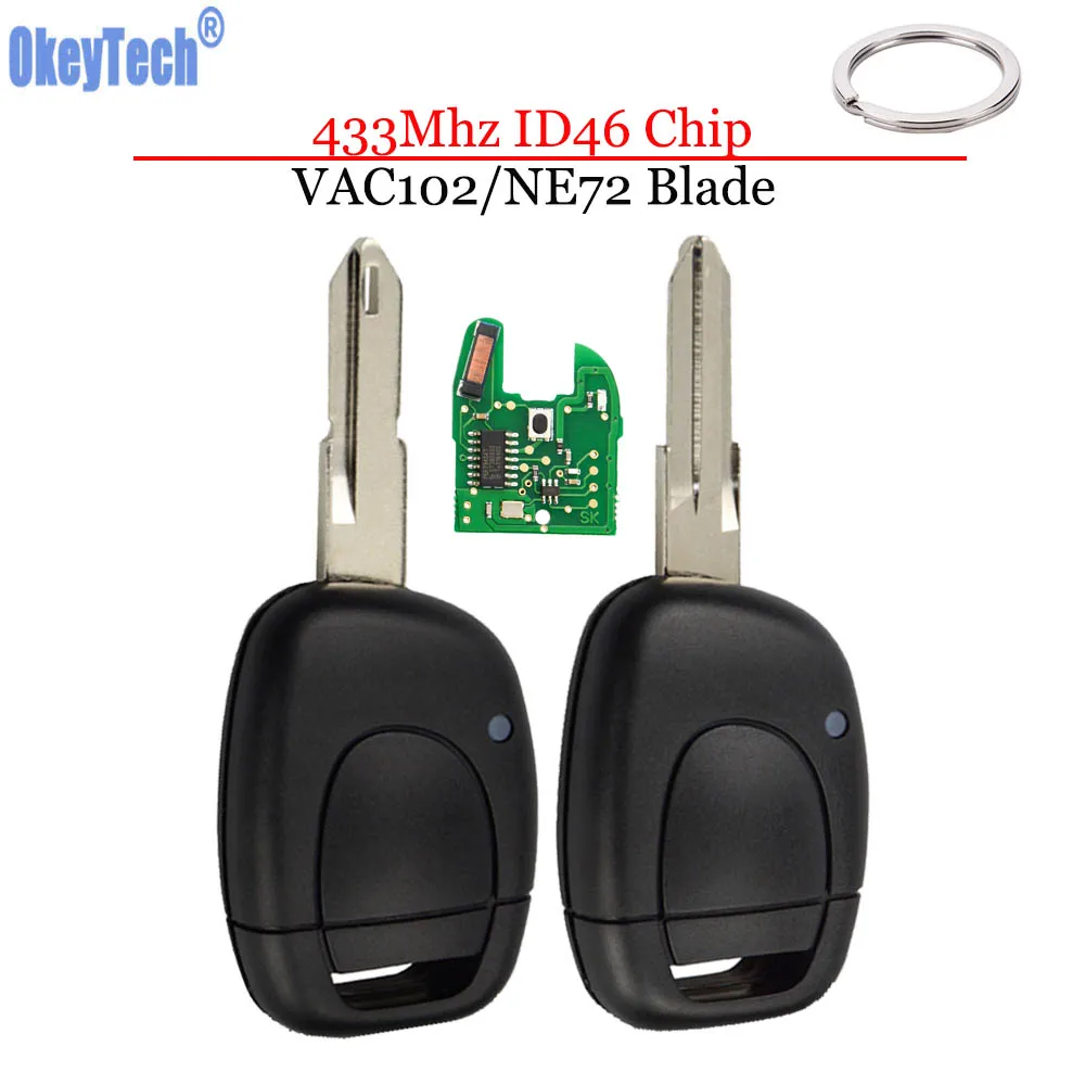 

OkeyTech for Renault Kangoo Clio Master Twingo Remote Car Key Keyring 1 Button ID46 433Mhz Transponder Chip NE72/VAC102 Blade