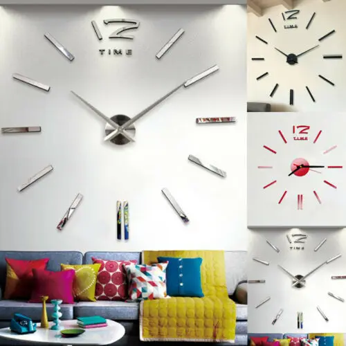 Modern DIY Analog 3D Mirror Surface Large Number Wall Clock Sticker Home Decor 