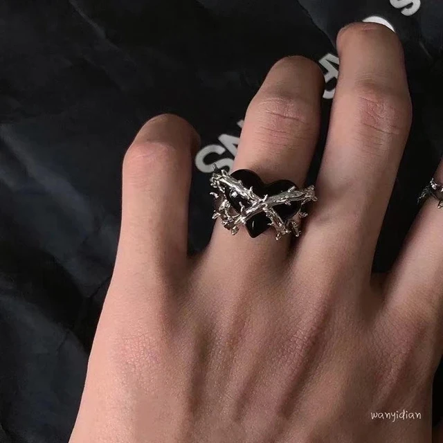 Silver Color Hollowed Heart Shape Open Ring Set Design Cute Fashion Love Jewelry For Women Girl Gifts Adjustable Birthday Party ar061hei