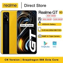 Realme GT 5G Android 11 Cell Phones 6.43" 16MP Front Camera NFC Smartphone Snapdragon 888 Octa Core 4500mAh 65W Flash Charging