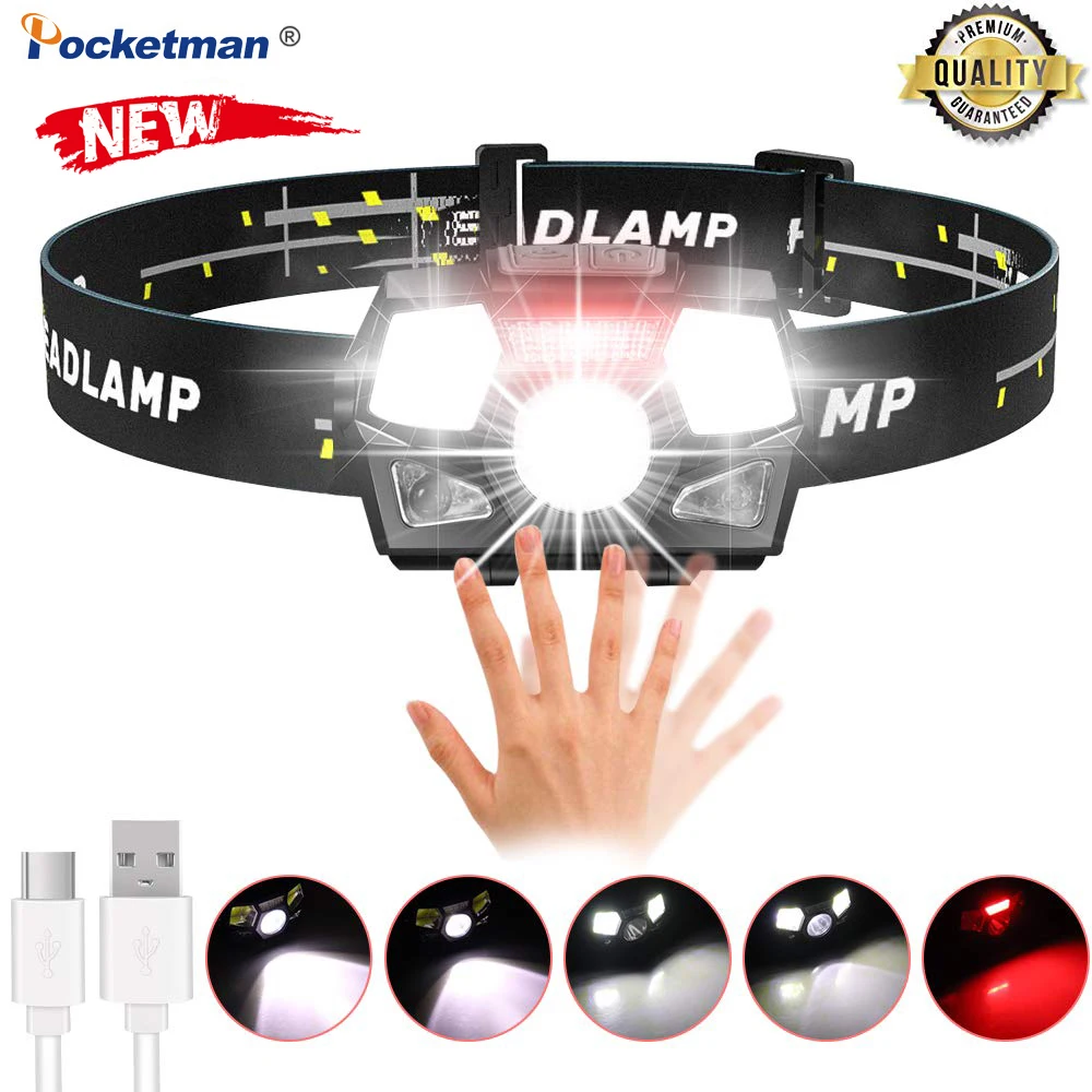 Светодиодный налобный фонарь 6000 люмен с датчиком движения водонепроницаемый