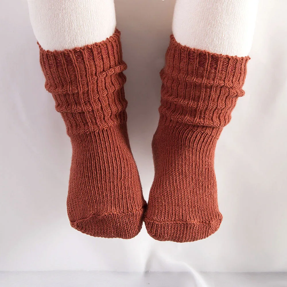 Детские носки для новорожденных, хлопковые милые вязаные одноцветные теплые носки для новорожденных девочек и мальчиков 0-4 лет, skarpetki, гольфы, L505911