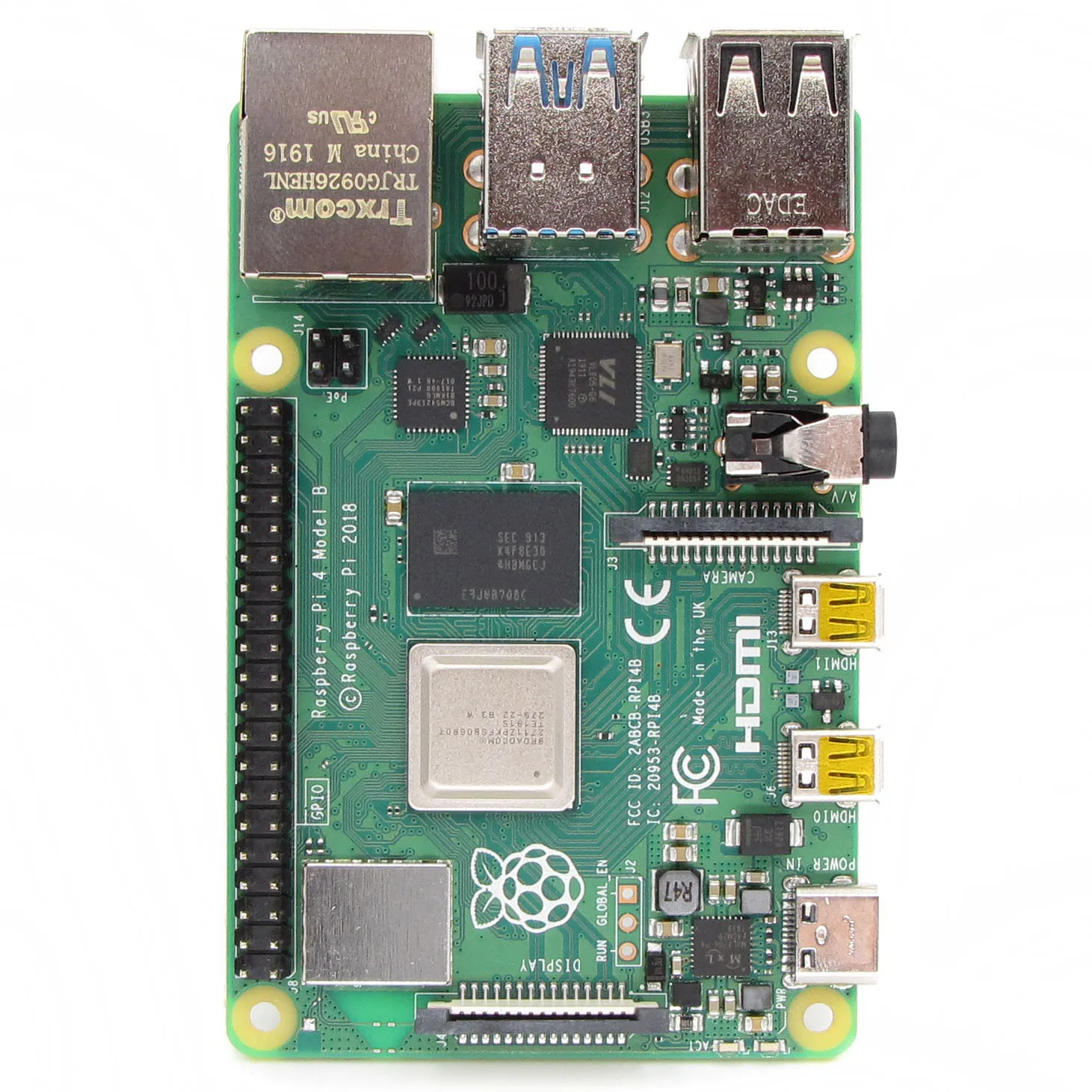 2 Гб SDRAM(синхронное динамическое ОЗУ) Raspberry Pi 4 Модель B BCM2711 Cortex-A72 64-разрядный четырехъядерный 1,5 ГГц SOC 2,4& 5,0 ГГц Wi-Fi Bluetooth 5,0 Raspberry PI 4B