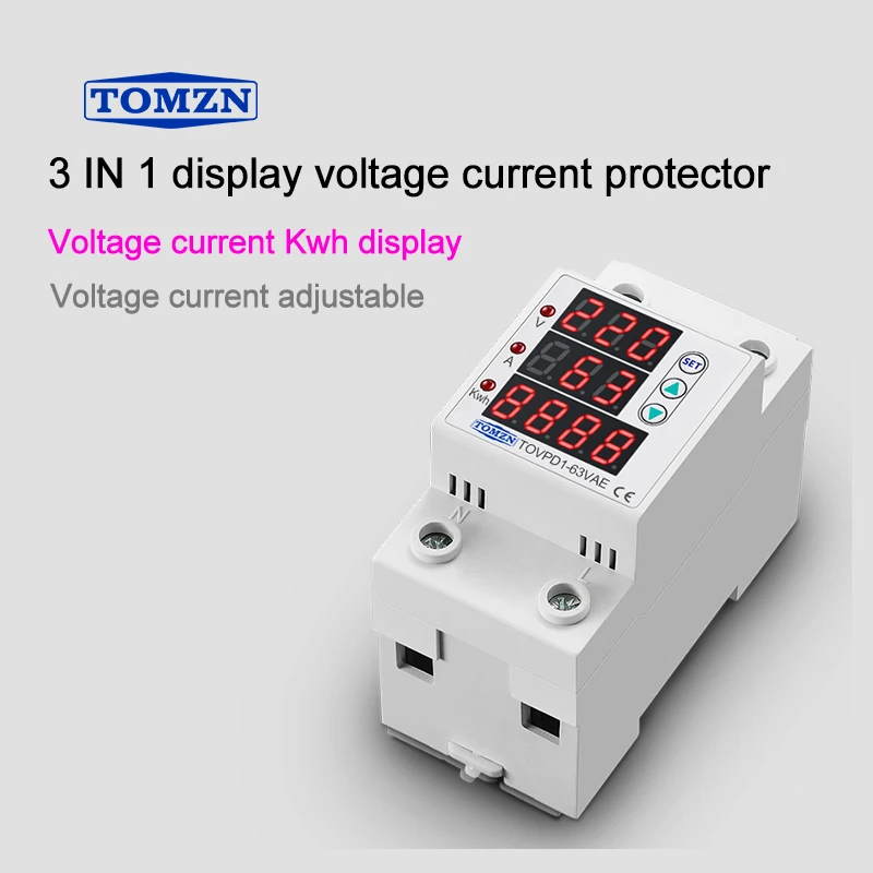 Ajustável sobre e sob Protetor do Dispositivo de Proteção Relé com Proteção sobre a Corrente Exibir Trilho Din Tensão 63a 230 v 3in1 Mod. 226539