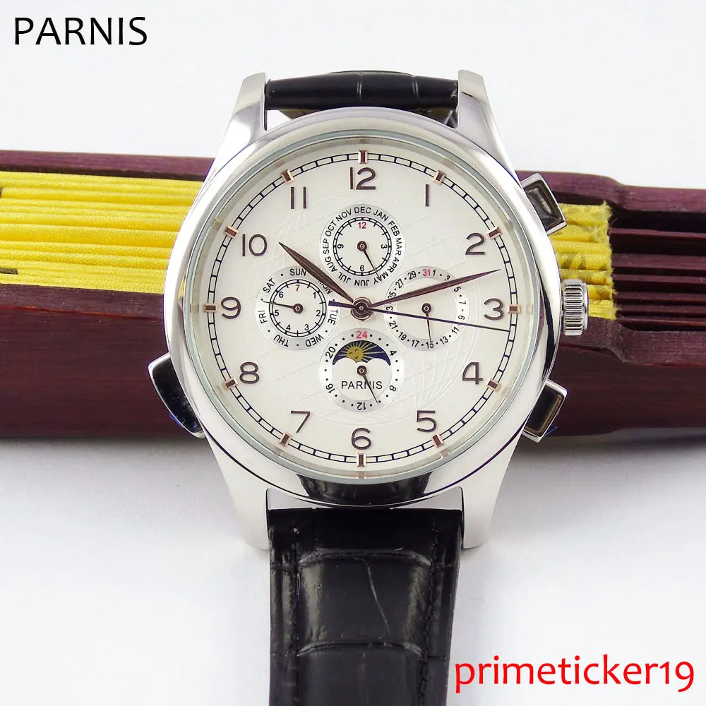 

Rose golden numbers 44mm white dial PARNIS day week display mens automatic movement watch18