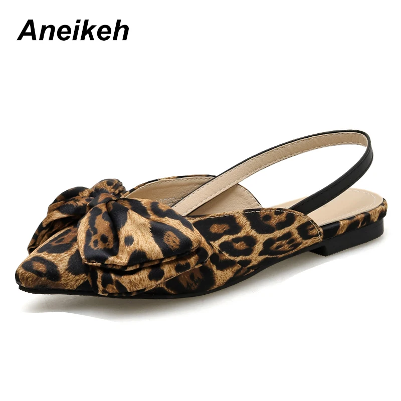 

Aneikeh New 2019 Mature Flock Women Flats Leopard Grain Slip-on Pointed Toe Thin Belt Women's Casual Shoe Dance Flats Size 35-40