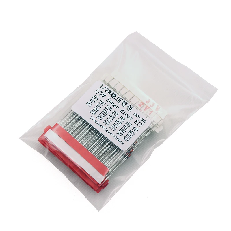 (2V4 to 33V) 270 Pcs 27 Values 1/2W 0.5W Zener Diode Assorted kit Assortment Set New