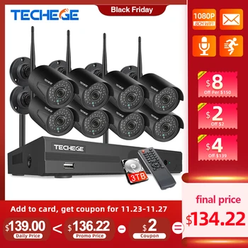 

Techege 8CH CCTV Security System Kit 1080P HD Audio Wireless NVR Kit Outdoor Night Vision Security IP Camera WIFI Plug & Play