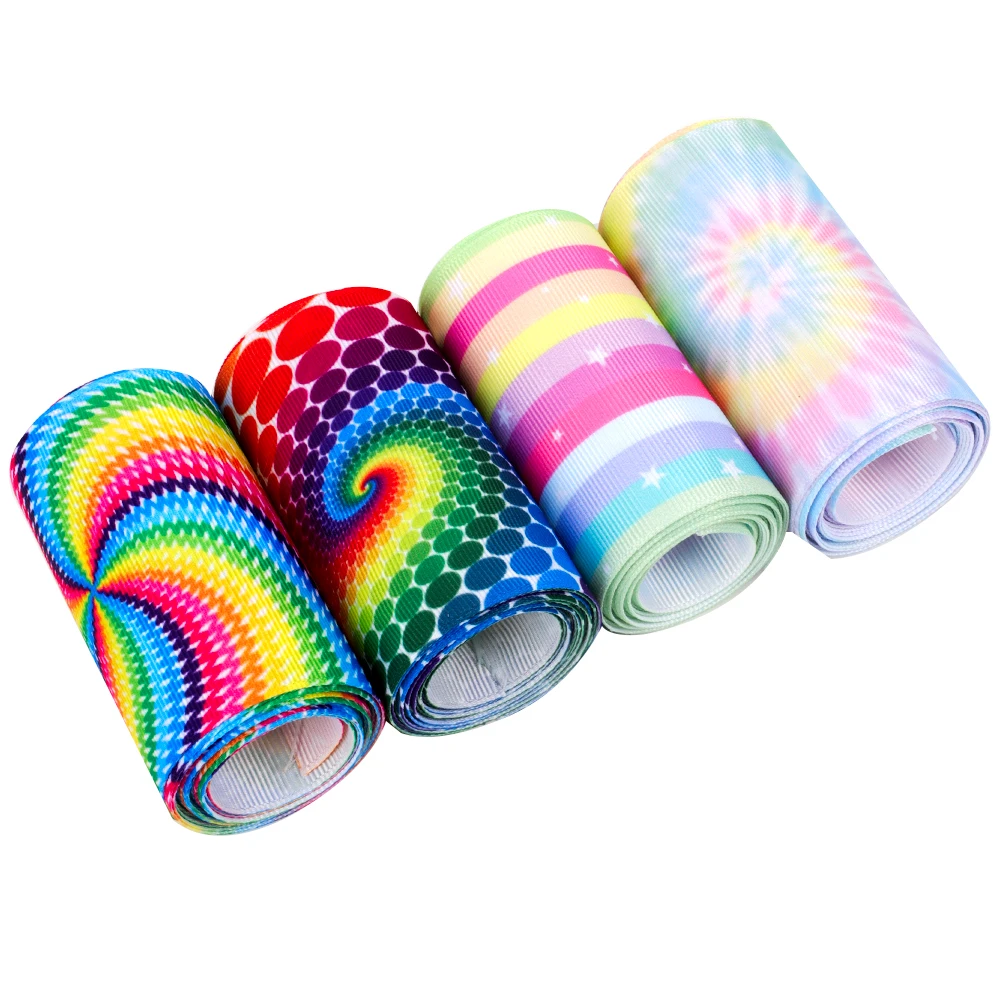 Grosgrain Stain Ribbon Abstract Vortex Tie dye Printed Ribbons Handmade