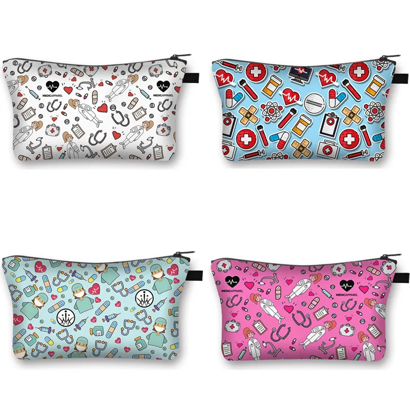 Bolsa de maquillaje con estampado de Ángel en blanco para enfermera, estuche cosmético a la moda