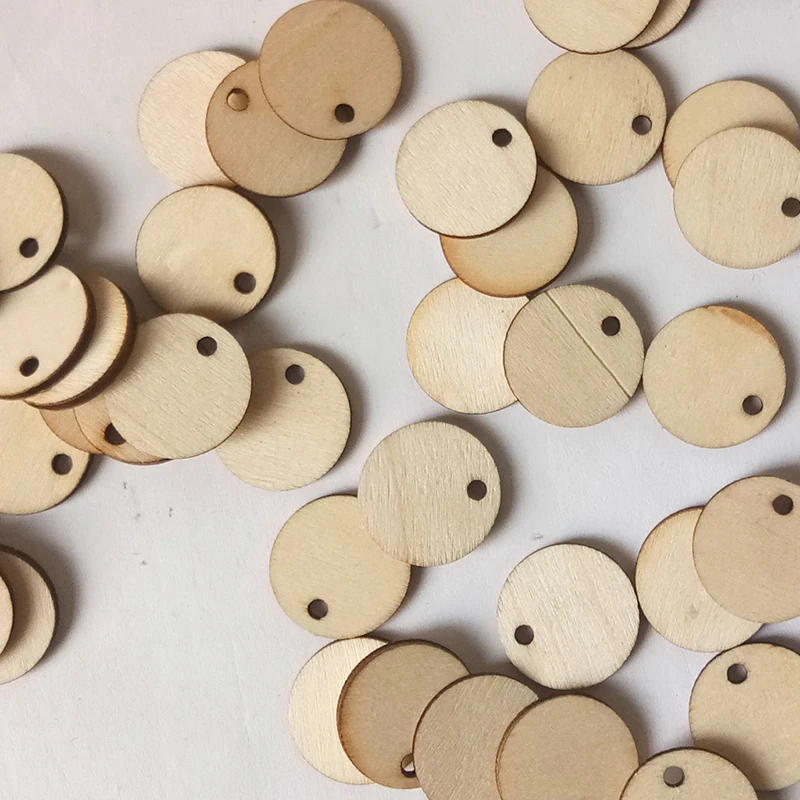 50 шт. деревянный плоский диск DIY домашний Декор Круглый деревянный плоский диск с отверстиями для дня рождения свадебные принадлежности