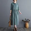 Women Cotton Linen Casual Long Dress New 2022 Autumn Vintage Floral Print Stand Collar Ladies Elegant A-line Dresses S2115 ► Photo 2/6