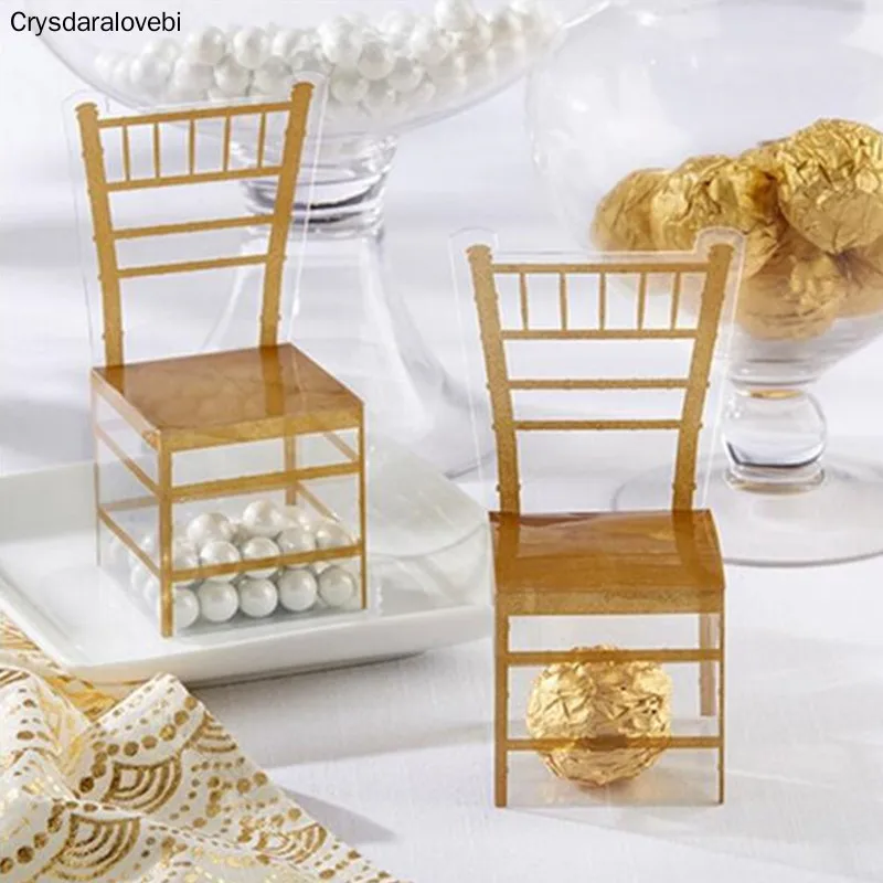 

50pcs Gold New stye Party Favor Chair Shape Favor Boxes Plastic Boxes PVC Boxes Clear Candy Boxes For Party