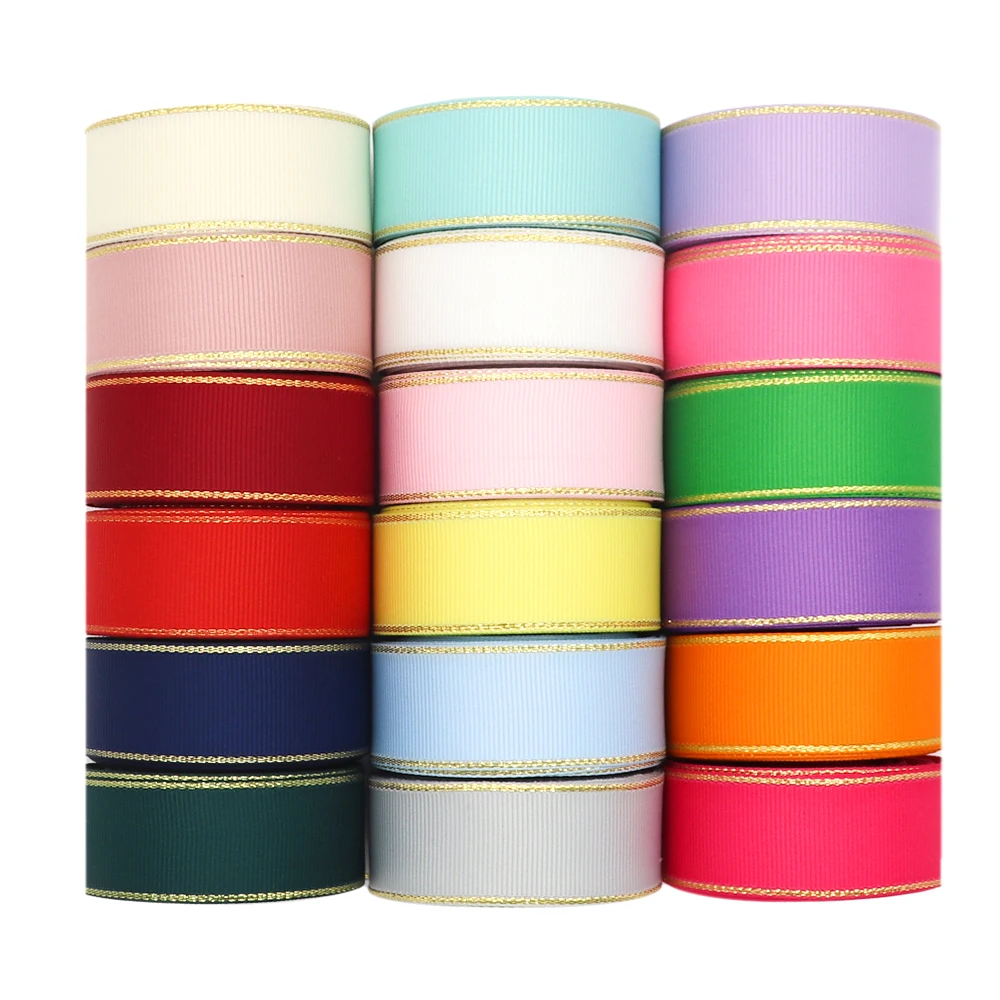 10 Yards 10MM/25MM/38MM Glitter Gold Edge Grosgrain Ribbon For Hair Bows/ Gift Packaging DIY Christmas Decor Materials Y19042101 grosgrain ribbon