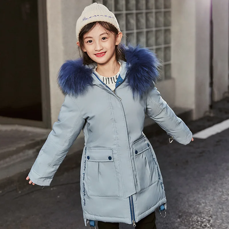 Толстая теплая куртка-пуховик для девочек г., новая модная зимняя детская От 6 до 14 лет, пальто одежда пуховая верхняя одежда с капюшоном для мальчиков до-30 градусов - Цвет: blue