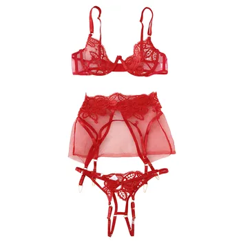 Porno Plus Size Women Sexy Lingerie Babydoll Erotic Mujer Sleepwear Sex Underwear Lace Langerie Costumes Bra+Garter+Briefs Set 6