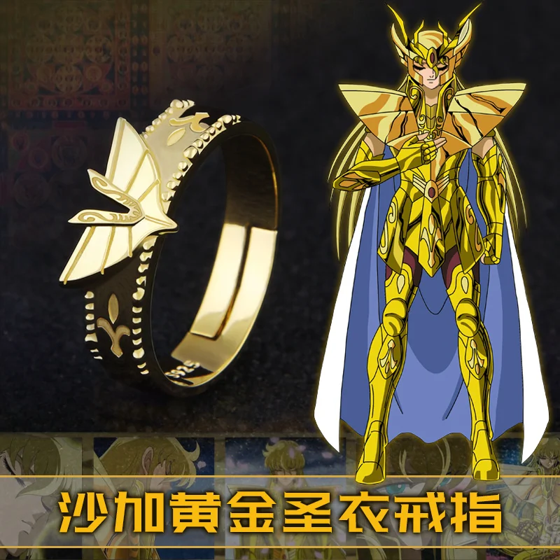 

Anime Ring Saint Seiya Gold Saint Virgo Shaka 925 Sterling Silver Finger Ring Adjustable Jewelry Cosplay Props Xmas Gift