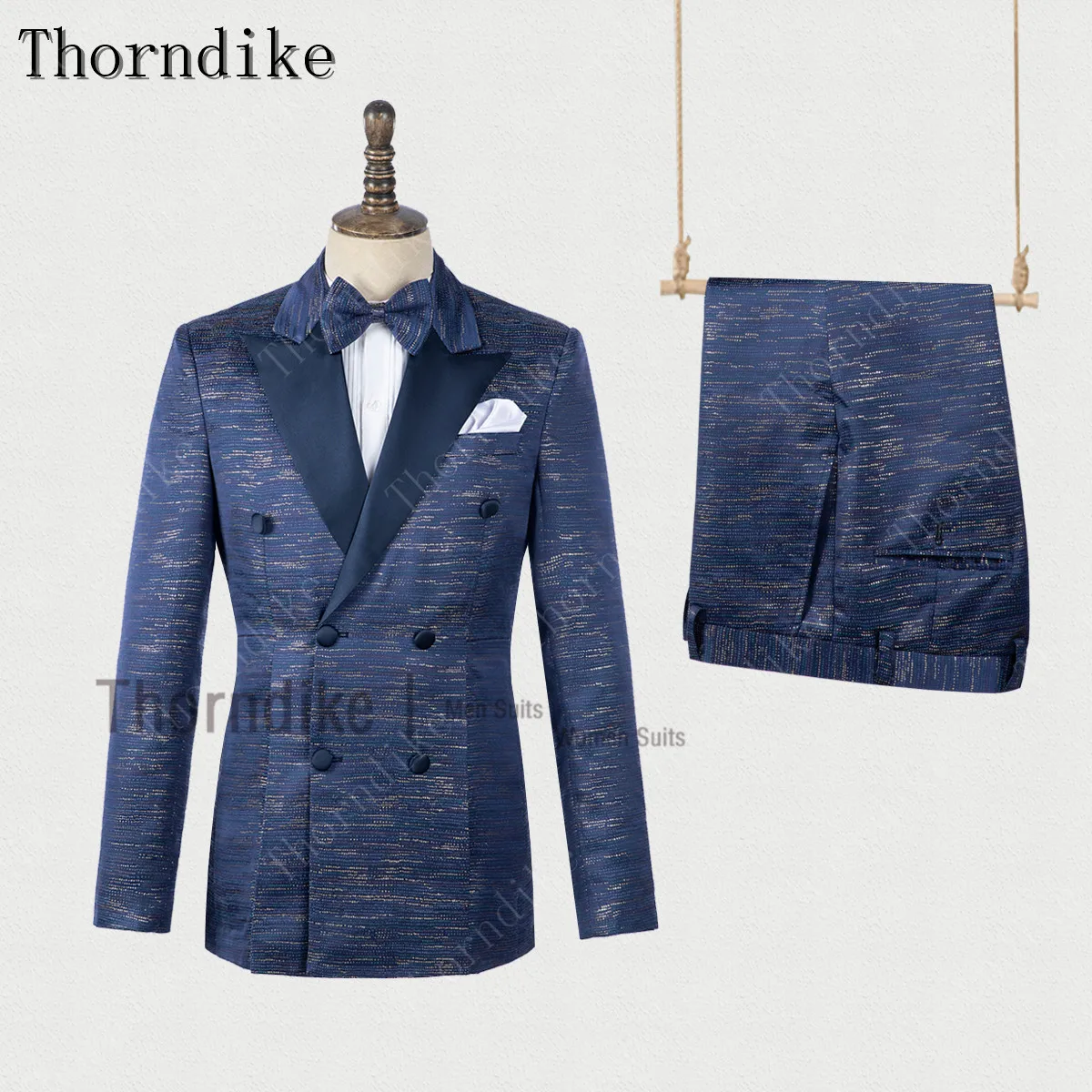 Prom-Suits Sparkles Navy-Blue Pants Costume Jacket Homme Mens Stage Thorndike with Dance