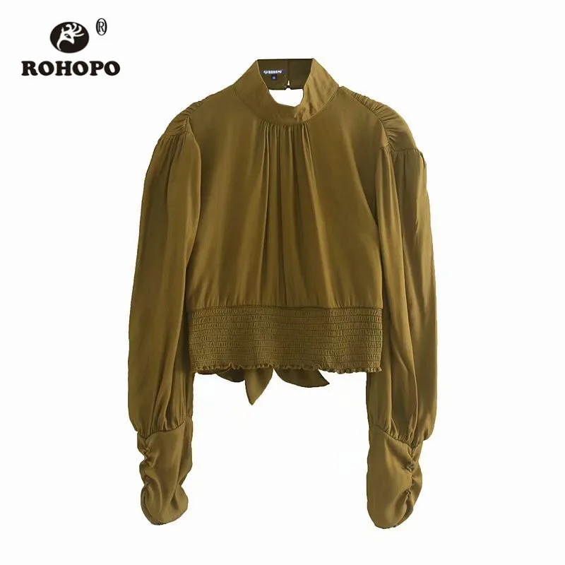 ROHOPO/блузка с длинными рукавами пышными и высоким воротником сзади блузка вырезом