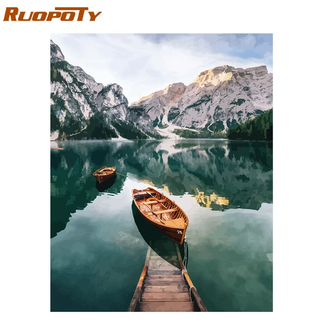 RUOPOTY Frame Mountain Lake DIY Painting By Numbers Landscape Handpainted Oil Painting Modern Home Wall Art RUOPOTY Frame Mountain Lake DIY Painting By Numbers Landscape Handpainted Oil Painting Modern Home Wall Art Canvas Painting Art