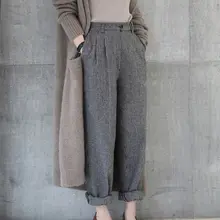 *#Best Price Thick Spring Autumn Woolen Pants Women Elastic High Waist Casual Loose Wide Leg Plaid Pants Plus Size Korean Ladies Trousers *#Best Price Thick Spring Autumn Woolen Pants Women Elastic High Waist Casual Loose Wide Leg Plaid Pants Plus Size Korean Ladies Trousers