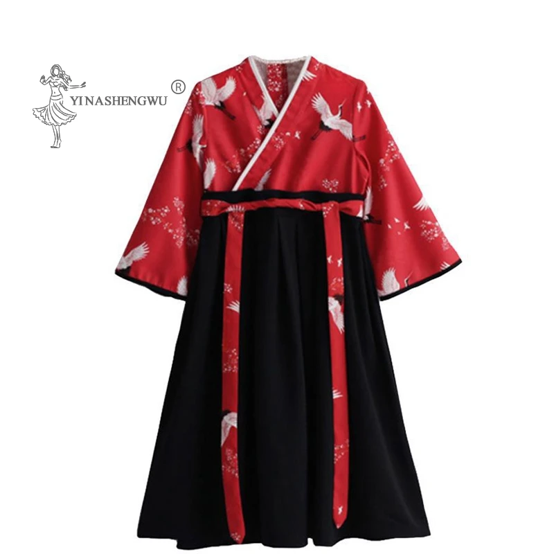 Little Girl Baby Crane Print Robe Set Japanese Girl Dress Kimono Costume Child Floral Embroidery Tops Skirt Kids Yukata Clothes japanese kimono
