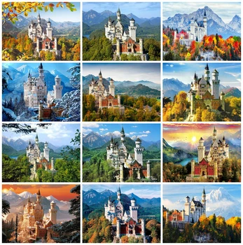 

EverShine Diamond Embroidery Castle Full Square Diamond Painting Mountain Cross Stitch Rhinestones Art Landscape Wall Decor