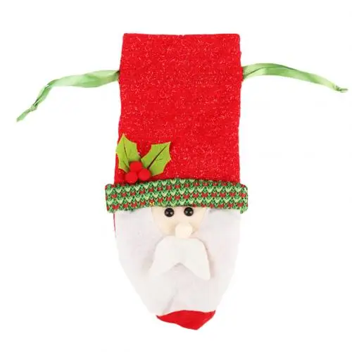 Old Man New Christmas Santa Snowman Elk Drawstring Bag Wine Bottle Cover Sleeve Table Decor - Color: Old Man