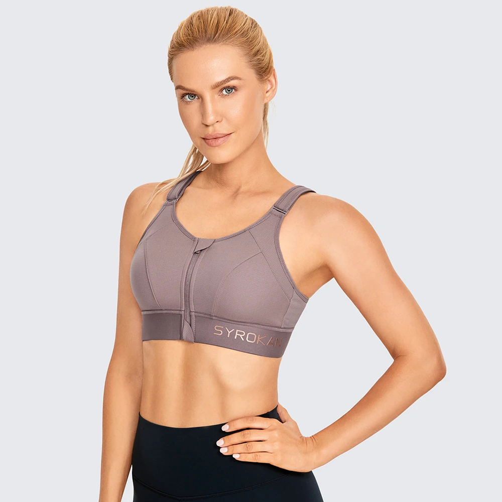 SYROKAN Women's Sports Bra Front Adjustable High Impact Support