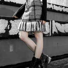 PUNKRAVE уличная мода кисточка подол дикая посылка бедра юбка талия была тонкая Ретро клетчатая юбка осень и зима