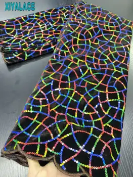 

XIYA Velvet Lace Fabric 2020 High Quality Lace African French Lace Fabric With Sequins Nigerian Lace Fabric For Sewing QF3418B-1