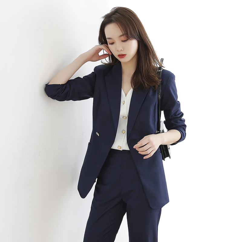

2020 Autumn Elegant Women Blazer 2 Piece Sets Notched Collar Jacket & High Waist Pants Work Pant Suit Business Female vs435
