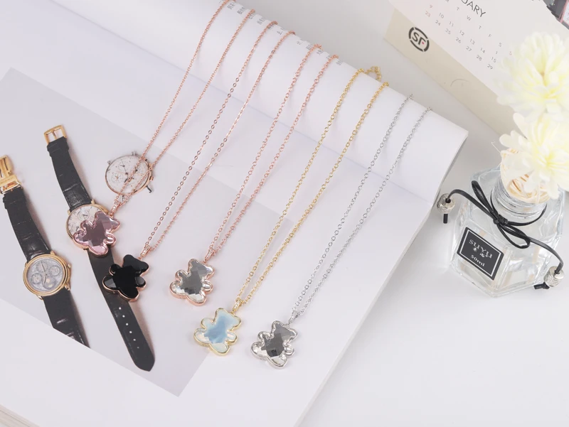 PANDOO Fashion Charm Pure 925 Silver Original 1:1 Copy Cute Childlike Teddy Bear Pendant Necklace F