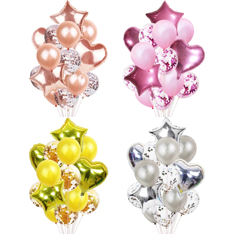 

14pcs Star Heart Foil Balloons Confetti Latex Ballons Wedding Party Globos Birthday Party Decorations Kids Baby Shower Supplies