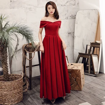 

2020 New Off-the-Shoulder Evening Dress Long Simple Birthday / Banquet Evening Gown Backless Fashion Prom Gown