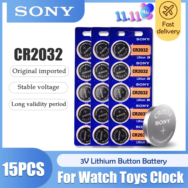 100% оригинальная литиевая батарея sony CR2032 3 в 15 шт./лот для часов пультов