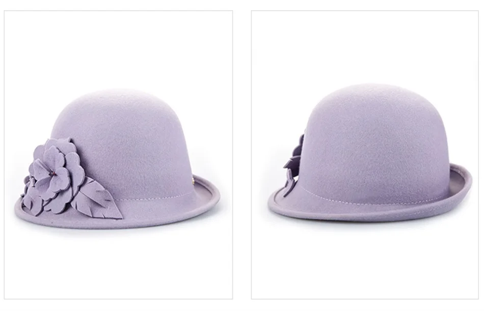 Sedancasesa Wool From Australian Felt Hat for Girls Child Bucket Hats With Flower Decoration Fedoras for Children 52cm