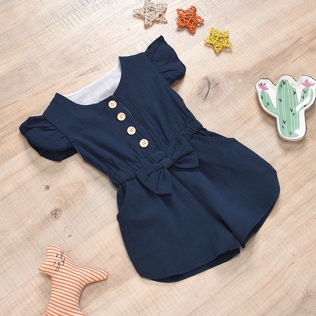 INS Hot Sales Summer New Style Girls Solid Color Jumpsuit Children Onesie
