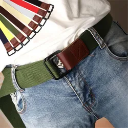 Simple Solid Canvas Belt Waist Straps Women Men 122.5cm*3.8cm Belts Shaped Double Metal Ring Buckle Waistband Female Male