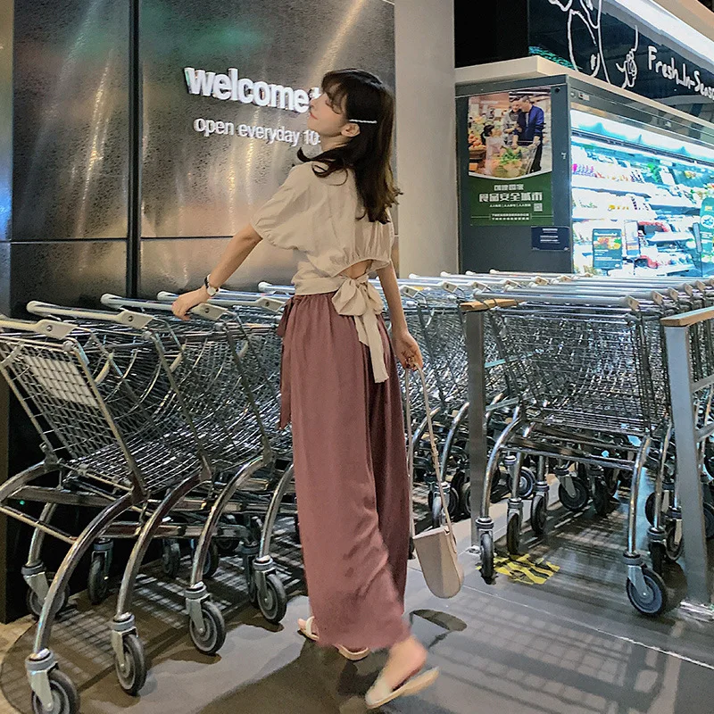 

Fashion Western Style Set Summer Wear for Women 2019 New Style GIRL'S Sense of Design Tops Loose-Fit High-waisted Loose Pants Tw