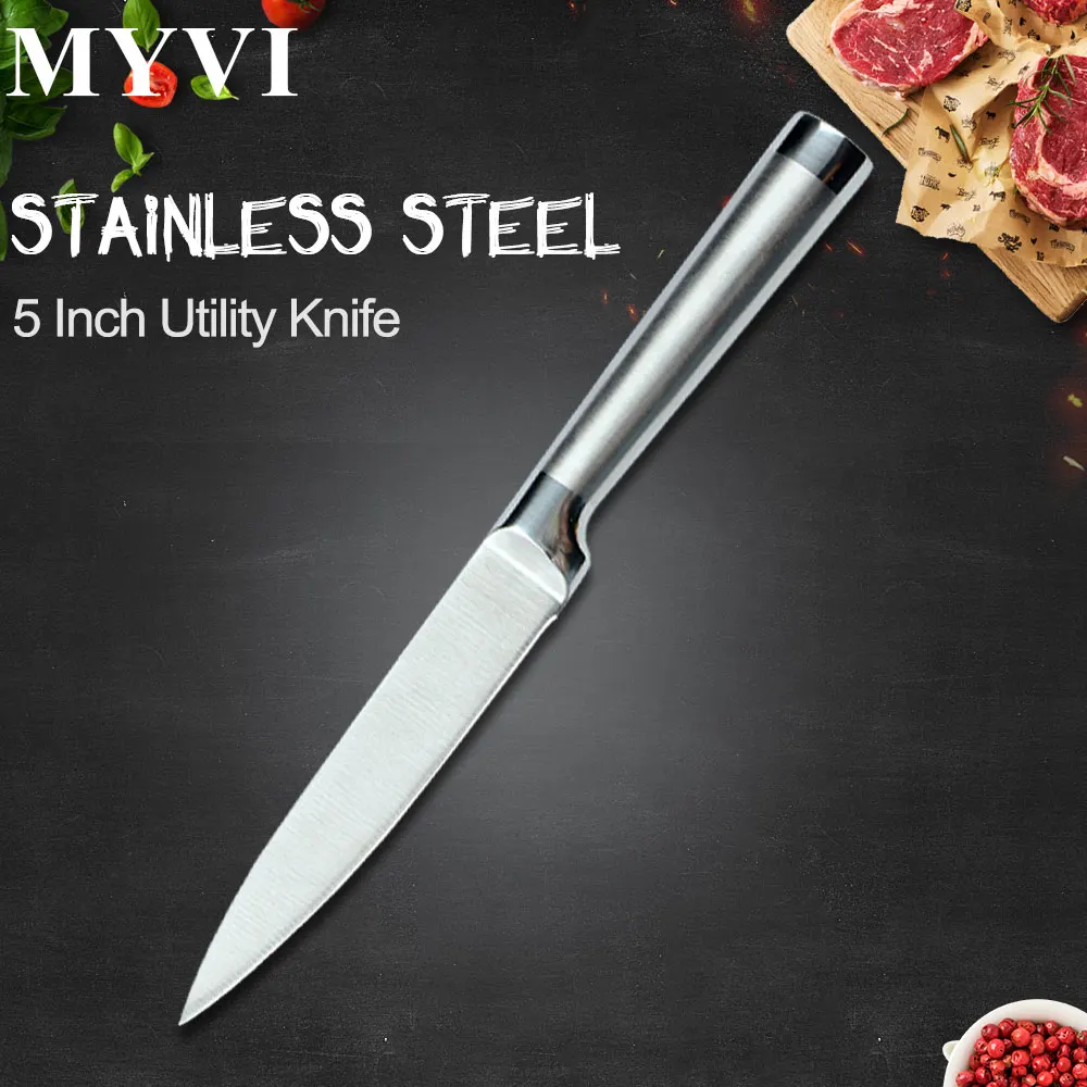 Набор кухонных ножей, нож с ручкой из нержавеющей стали, нож для нарезки хлеба Santoku, нож шеф-повара для правой и левой руки - Цвет: F.5 inch Utility