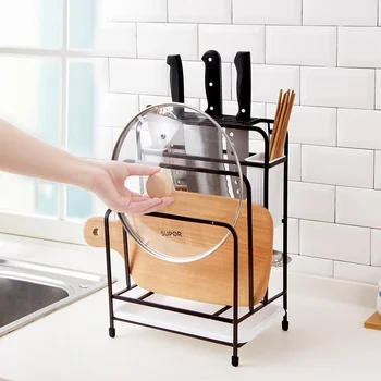 

Kitchen multi-function iron knife holder pot cover cutting board storage shelf knife chopstick rack wx1061546