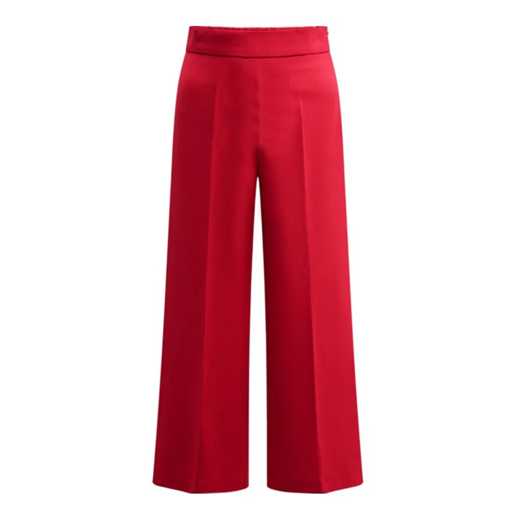 Red Feitong pantalones mujer femme женские роскошные брюки с эластичной резинкой на талии широкие офисные элегантные черные рабочие брюки#726 брюки женские - Цвет: Red