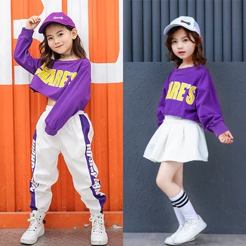 

Toddler Girls Oversize Full Sleeve Hoodies Hip Hop Ballroom Jazz Dance Costumes Kids Boy Skirt/trousers Clothing Set Team Wear