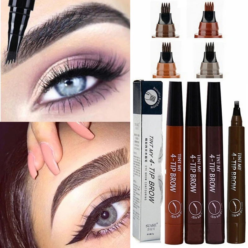 Карандаш для бровей Microblading 4 наконечника вилка жидкая ручка коричневый черный
